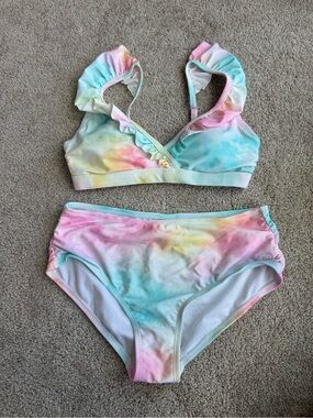 Ruffle Butts Pastel Tie-Dye Ruffle Bikini Set - Pink, Blue, Yellow - mom suit!